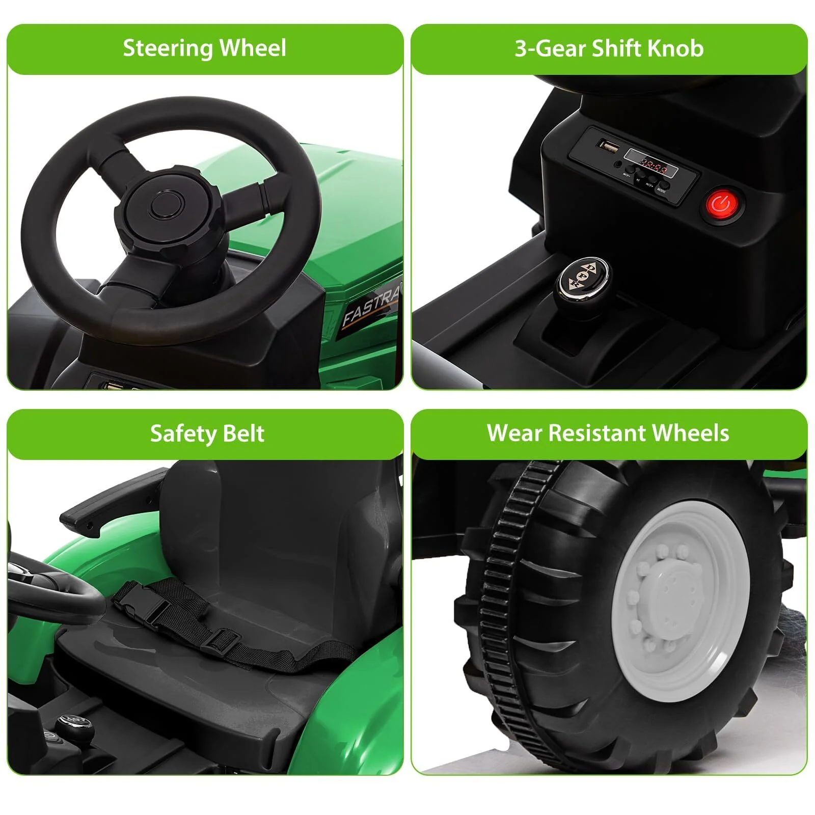 12V Electric Ride-On Kids Tractor Toy with 6 Wheels, Trailer, and Remote Control - Image 6
