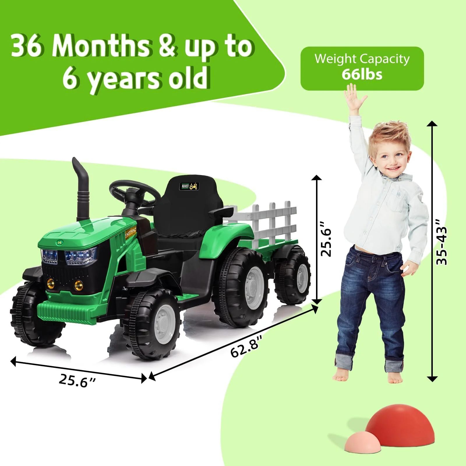12V Electric Ride-On Kids Tractor Toy with 6 Wheels, Trailer, and Remote Control - Image 7