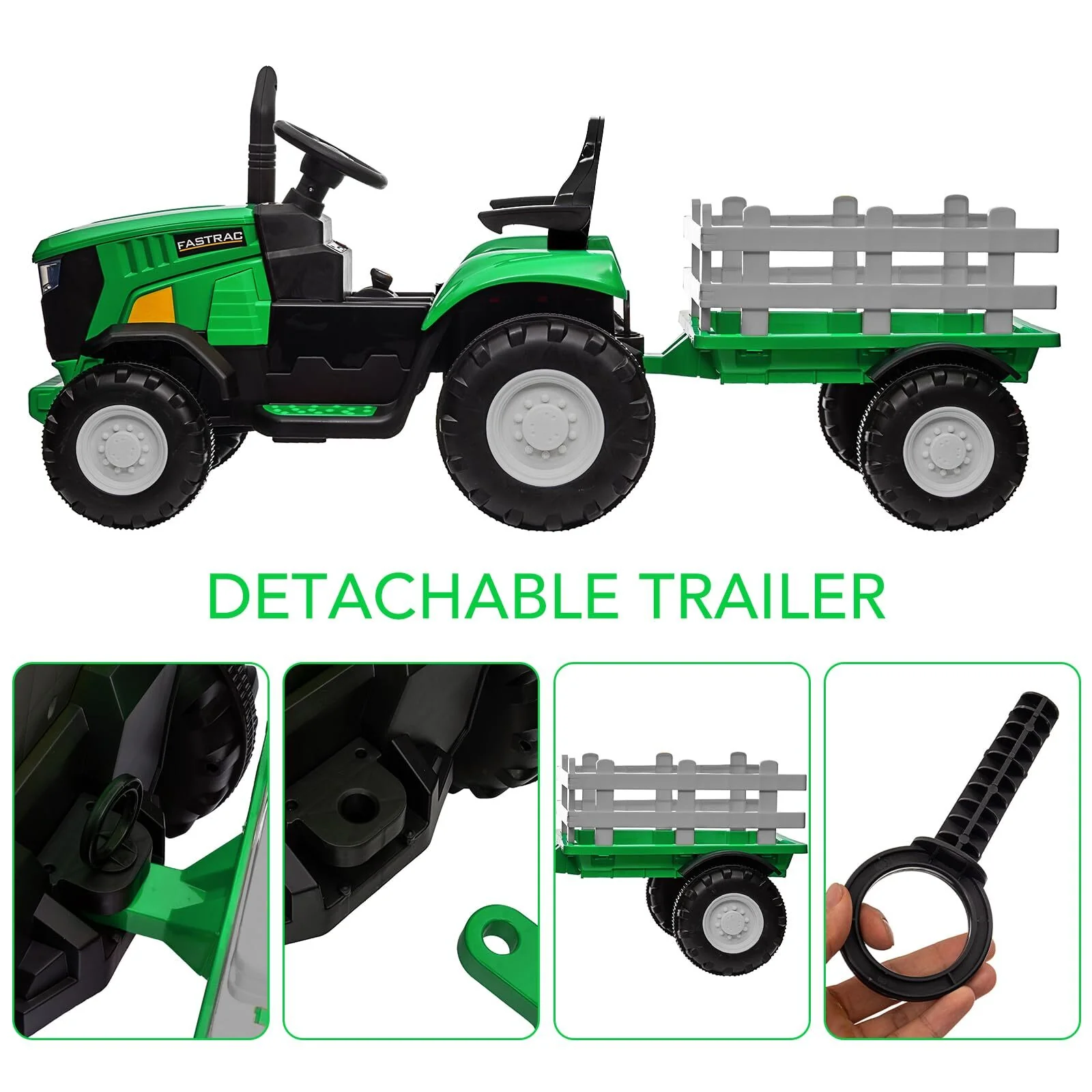 12V Electric Ride-On Kids Tractor Toy with 6 Wheels, Trailer, and Remote Control - Image 9