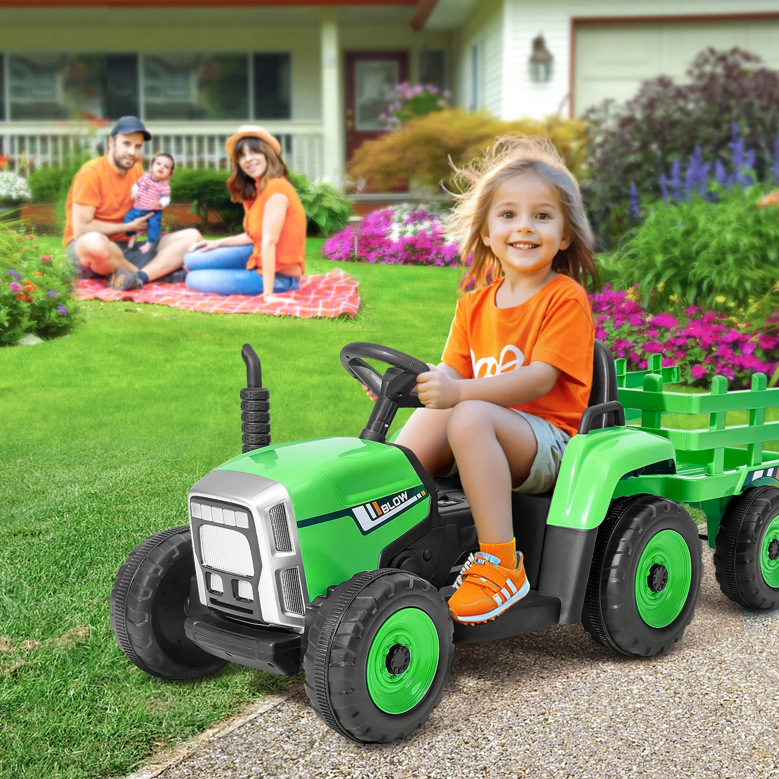 12V Electric Ride-On Kids Tractor Toy with Trailer and Remote Control - Image 7