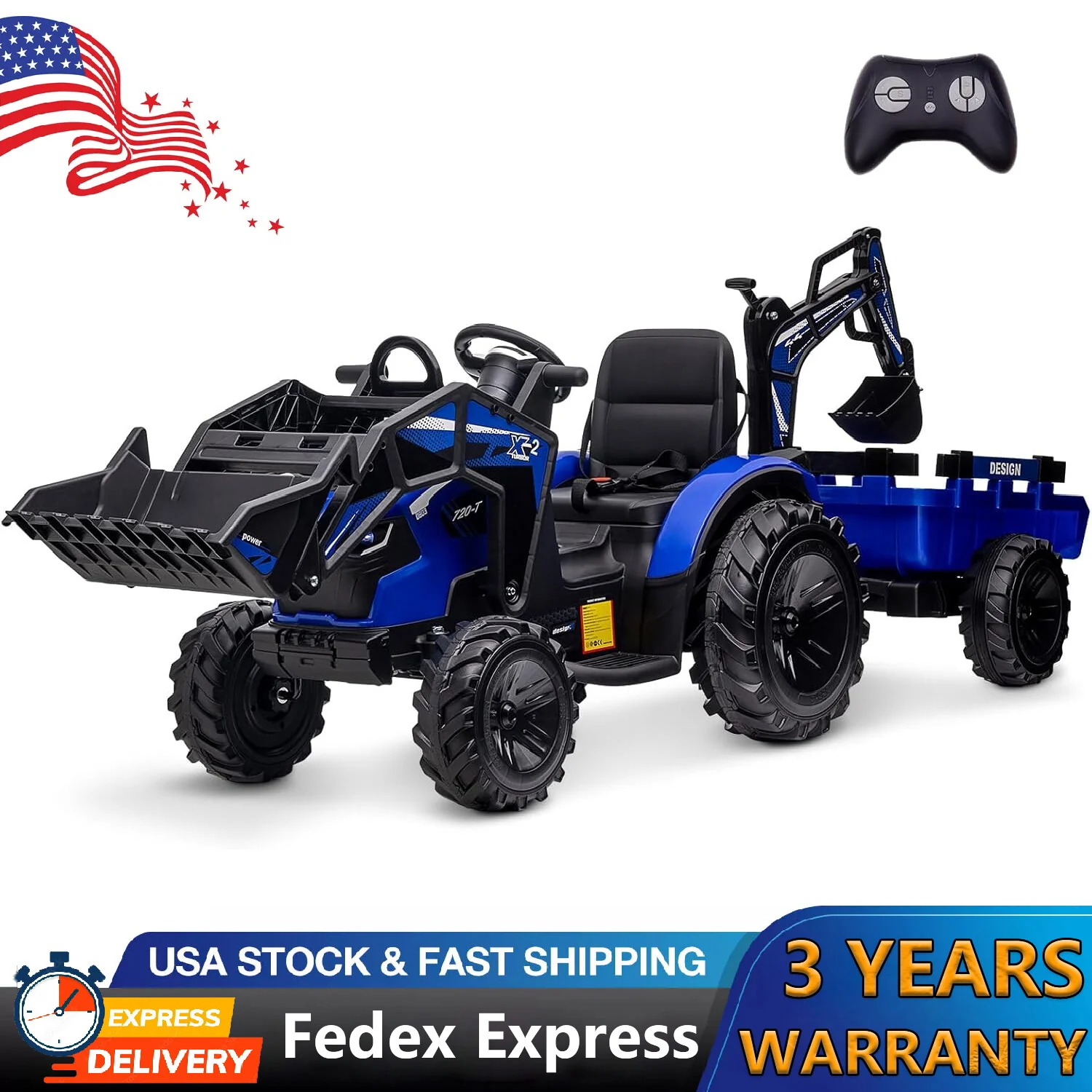 24V Electric Ride-On Tractor Toy for Kids with Trailer and Bulldozer Digger Attachments - Image 13