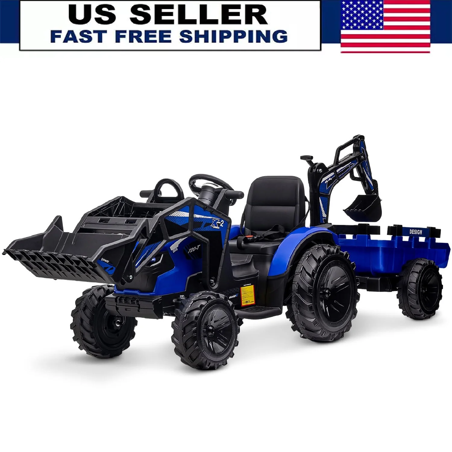 24V Electric Ride-On Tractor Toy for Kids with Trailer and Bulldozer Digger Attachments - Image 14