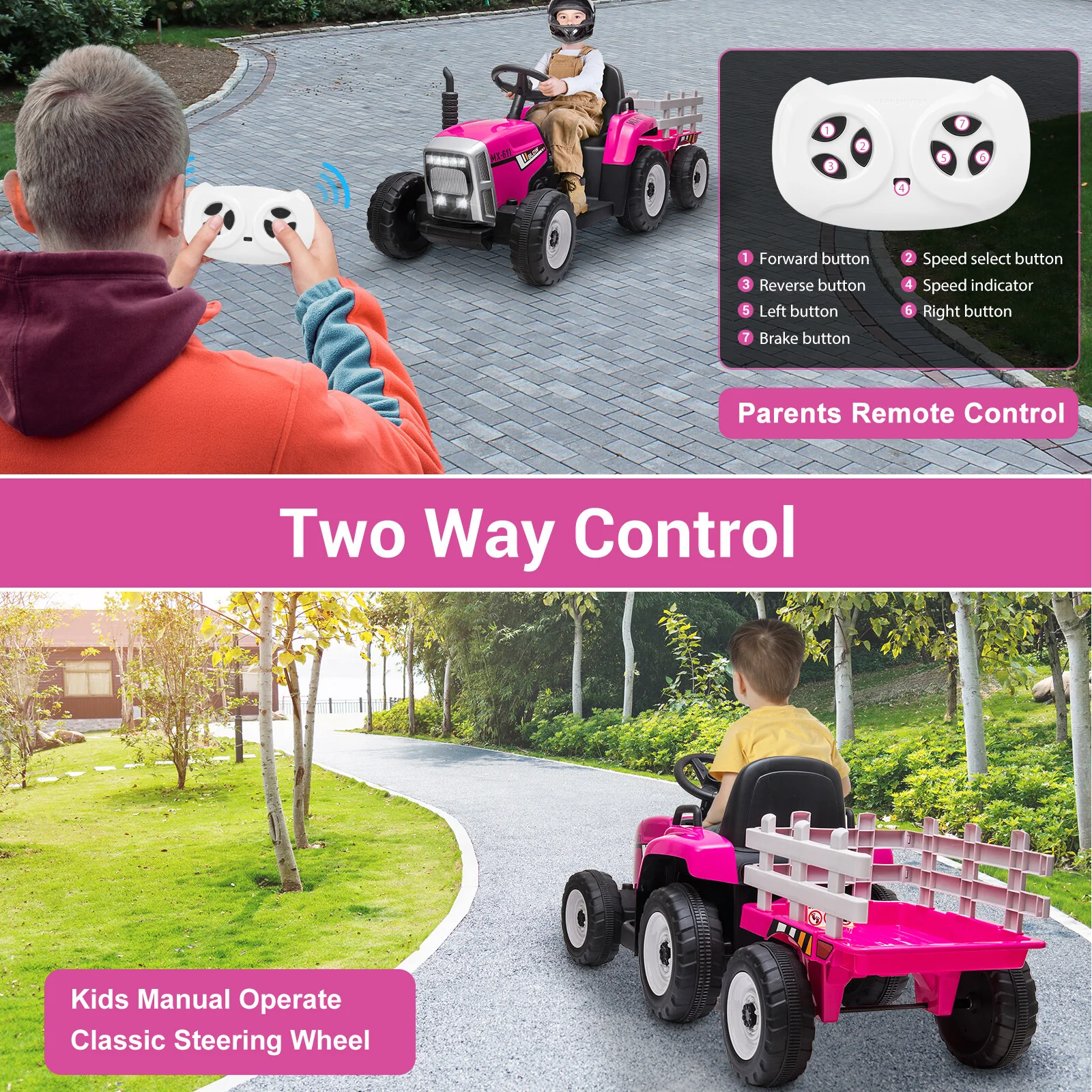 Kids Electric Ride-On Tractor with Dual 25W Motors, Trailer, and Remote Control - Image 4