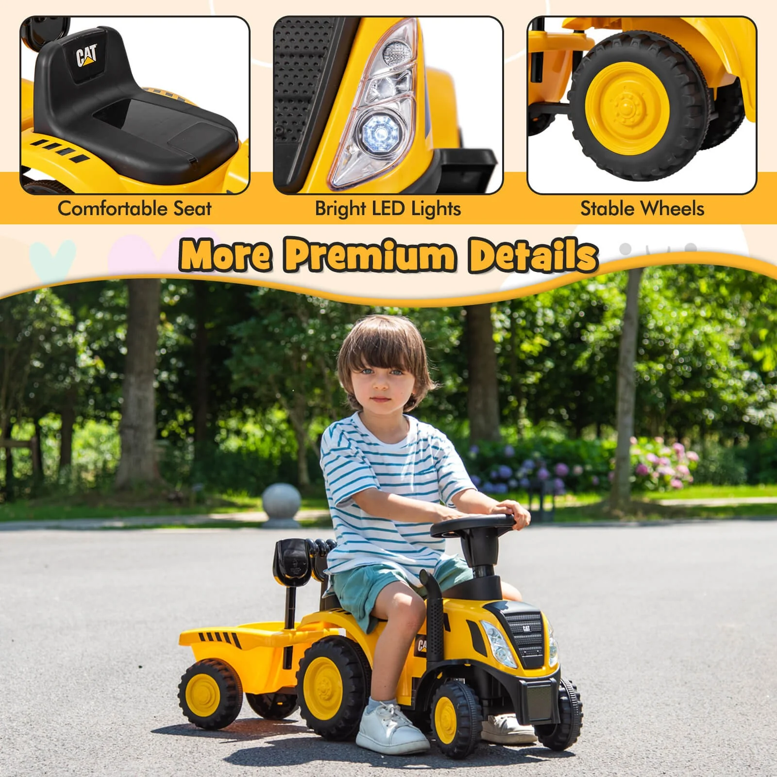 Licensed Caterpillar Kids Ride-On Tractor with Foot-to-Floor Sliding and Front Shovel - Image 10