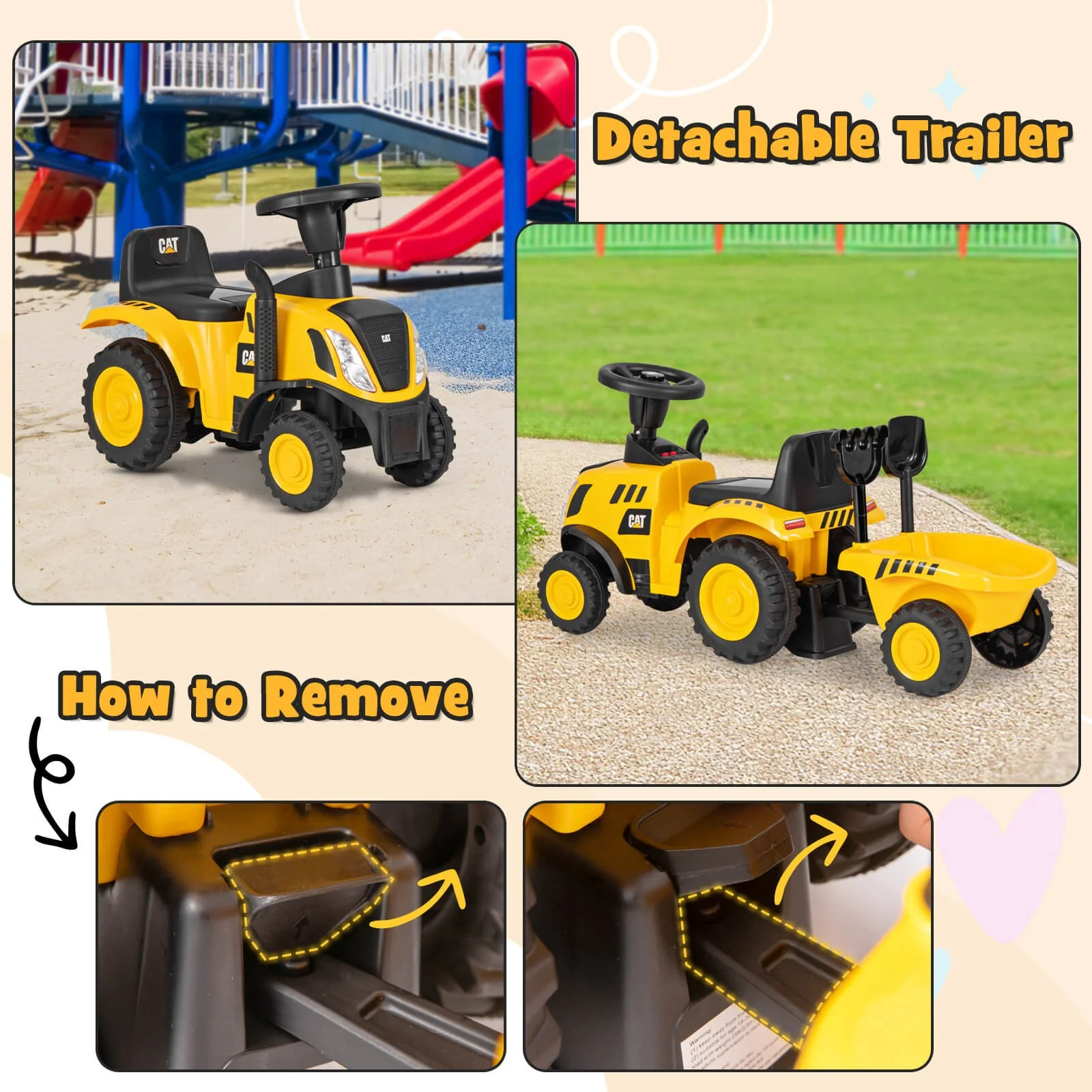 Licensed Caterpillar Kids Ride-On Tractor with Foot-to-Floor Sliding and Front Shovel - Image 5