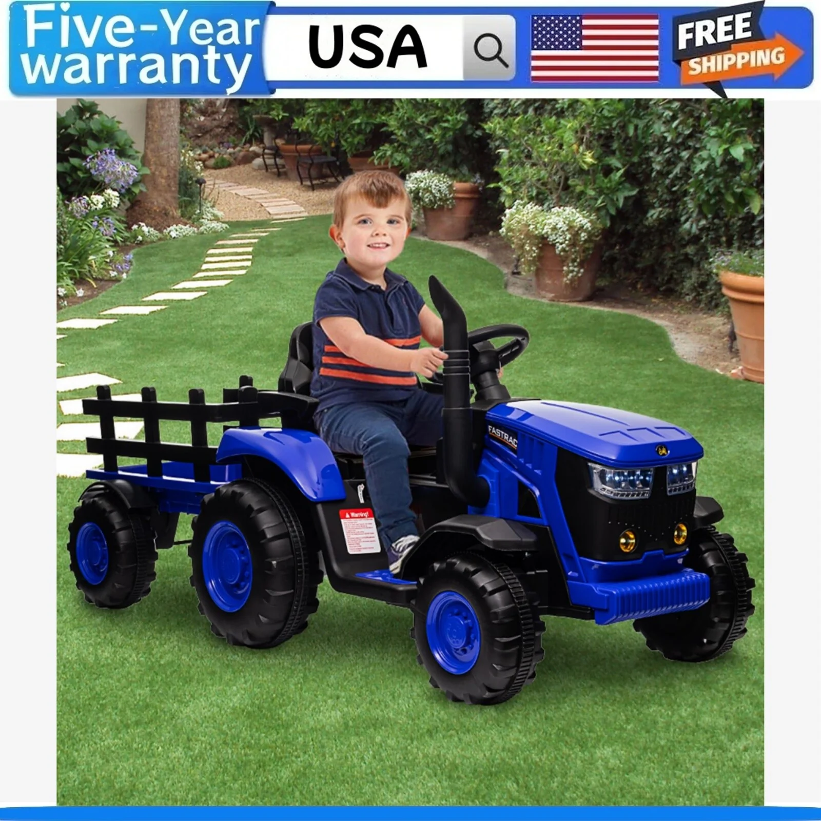 Kids Ride-On Tractor with Remote Control, LED Lights, Music, 3 Speeds, Dual Motors