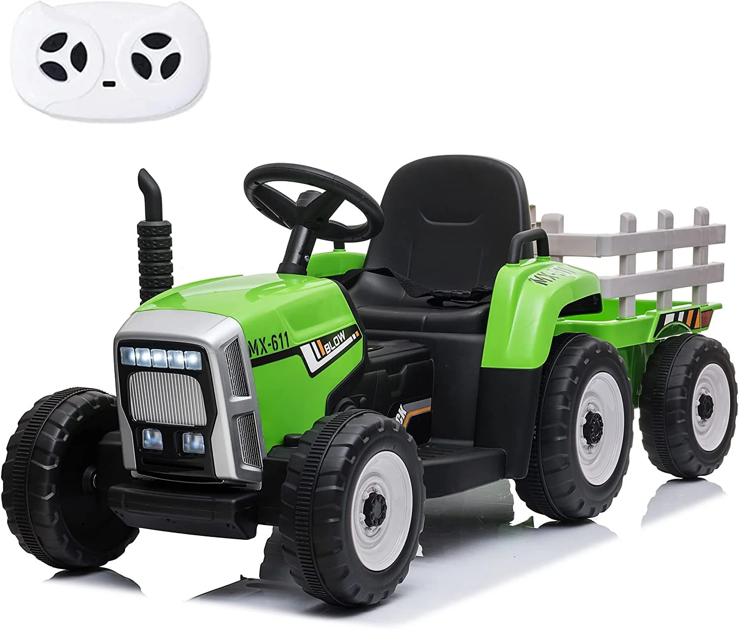 12V Battery-Powered Kids Ride-On Electric Tractor with Trailer and Remote Control - Image 12