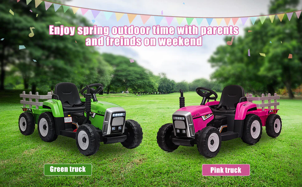 12V Battery-Powered Kids Ride-On Electric Tractor with Trailer and Remote Control - Image 20