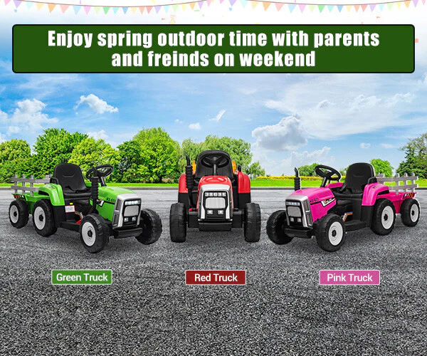 12V Battery-Powered Kids Electric Ride-On Tractor with Trailer and Remote Control - Image 4