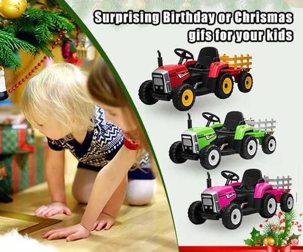 12V Battery-Powered Kids Electric Ride-On Tractor with Trailer and Remote Control - Image 5