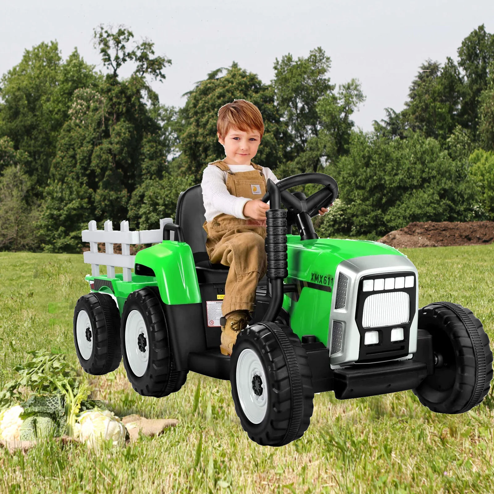 12V Battery Powered Kids Ride-On Tractor with Trailer, Remote Control and LED Lights - Image 15