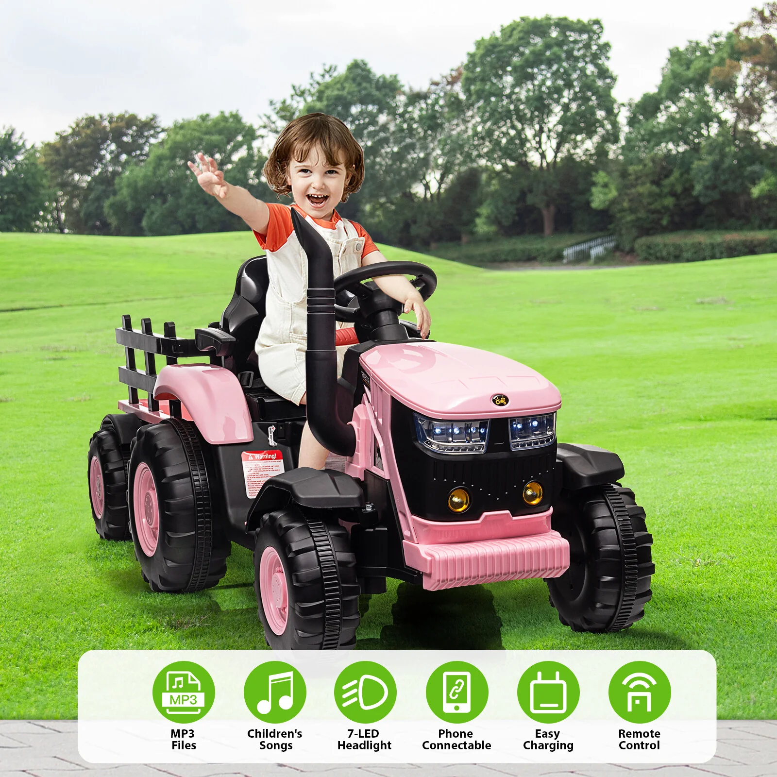 12V Battery-Powered Kids Ride-On Electric Tractor with Remote Control - Image 13