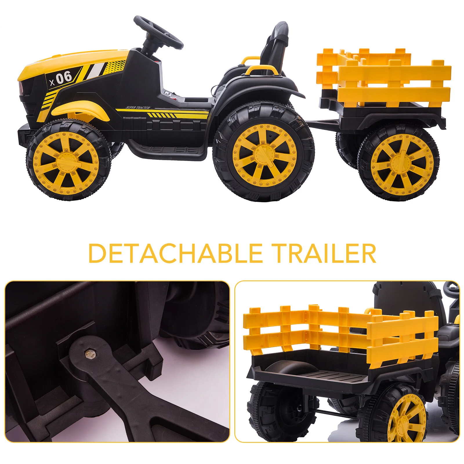 12V Battery-Powered Electric Ride-On Tractor with Trailer for Kids - Image 16
