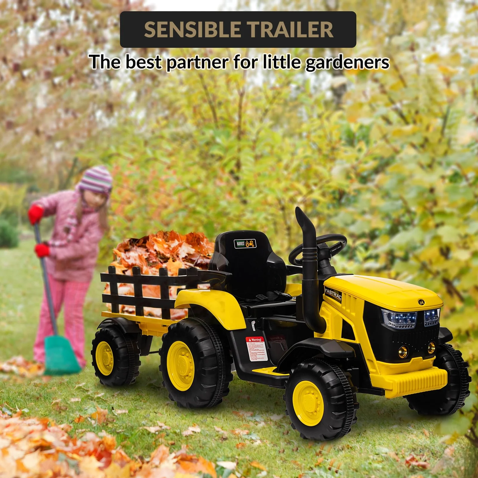 Kids 12V Electric Ride-On Tractor with Trailer, Battery Powered Toy Vehicle - Image 11