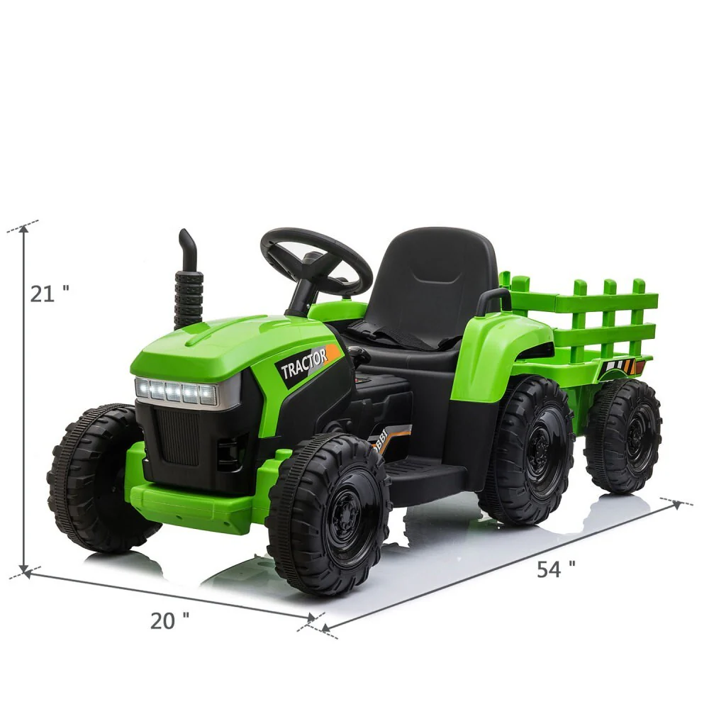 12V Battery-Powered Kids Ride-On Tractor with Trailer Toy