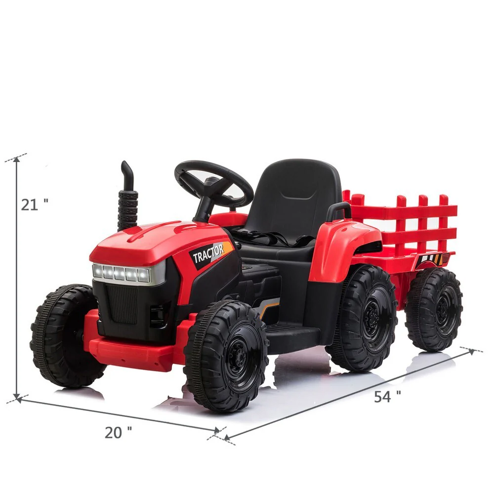12V Battery-Powered Kids Ride-On Tractor with Trailer Toy - Image 7