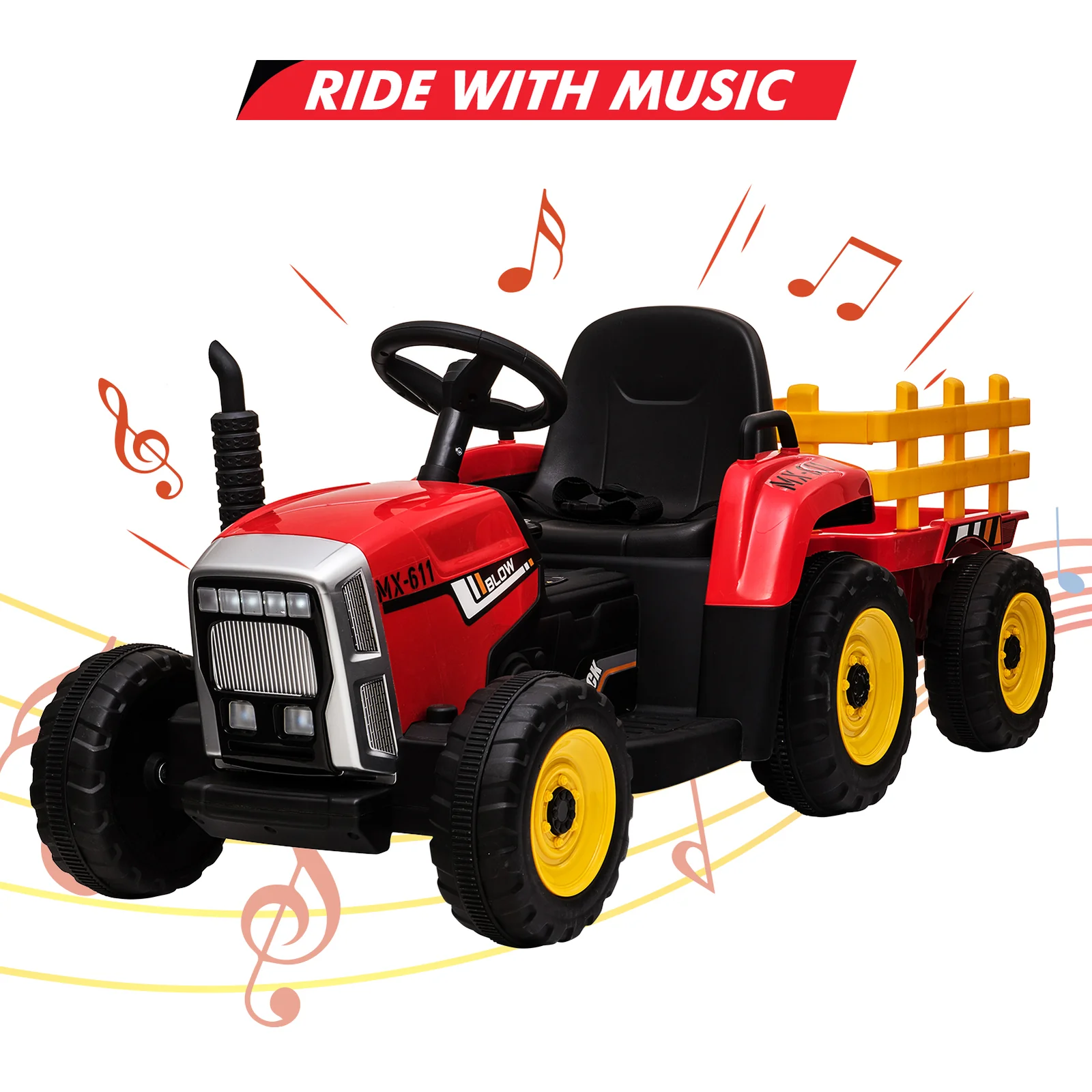12V Battery-Powered Kids Ride-On Tractor with Trailer and Remote Control - Image 4
