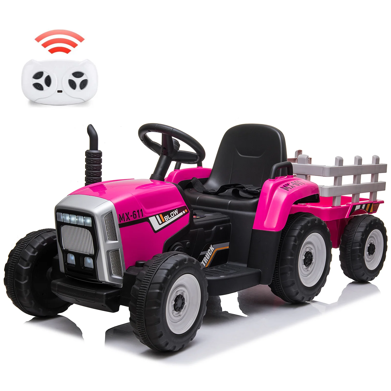 12V Battery-Powered Kids Ride-On Tractor with Trailer and Remote Control - Image 9