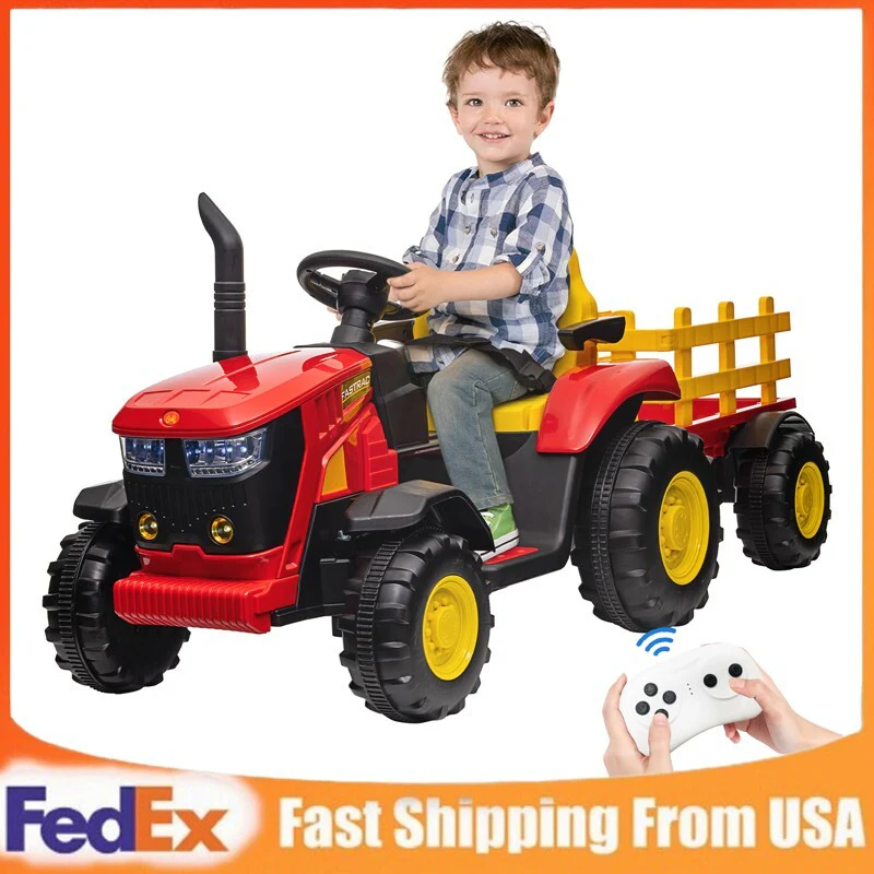 Kids Ride On Electric Tractor with Trailer, Battery Powered Toy Vehicle - Image 3