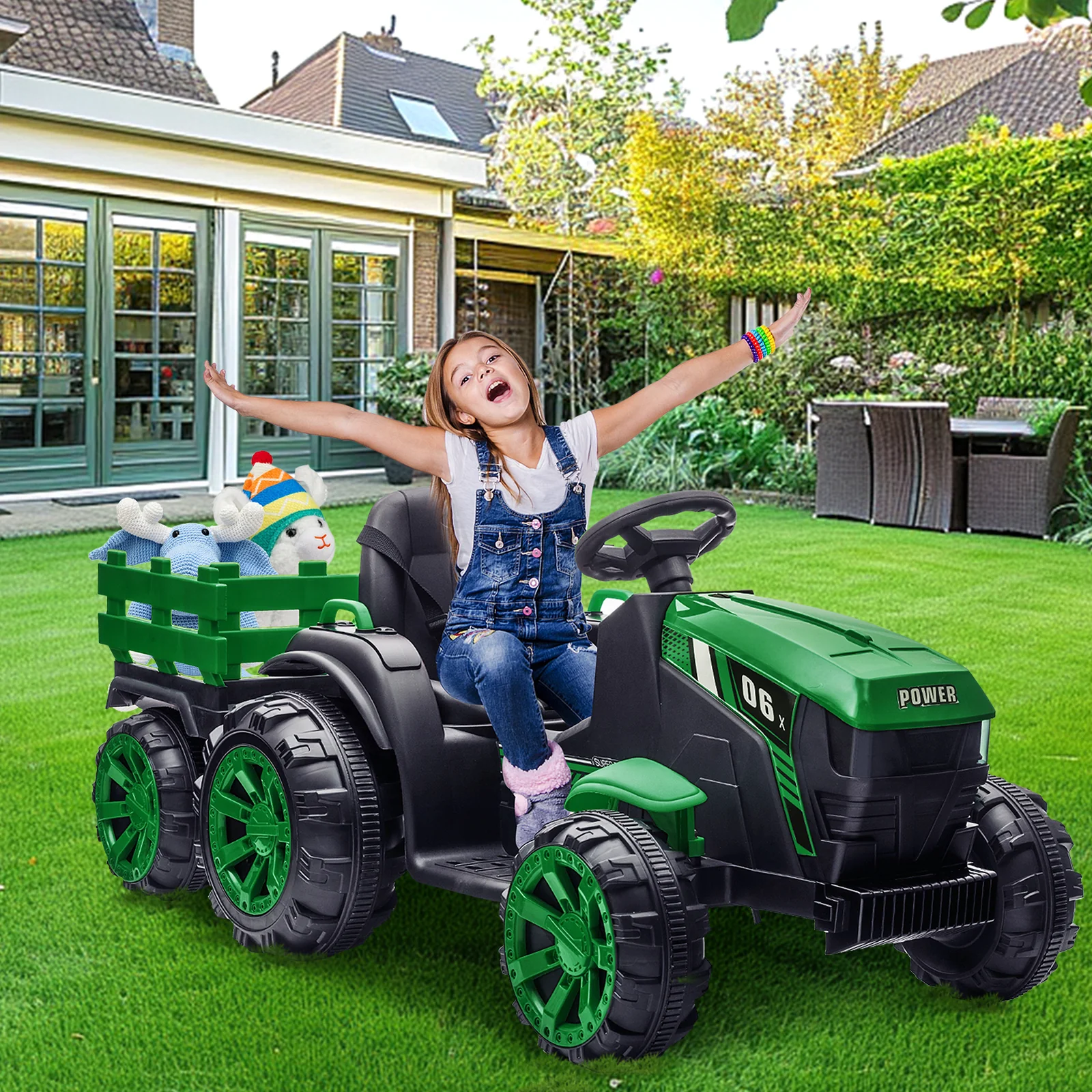 Electric Battery-Powered Ride-On Tractor with Trailer for Kids - Image 3