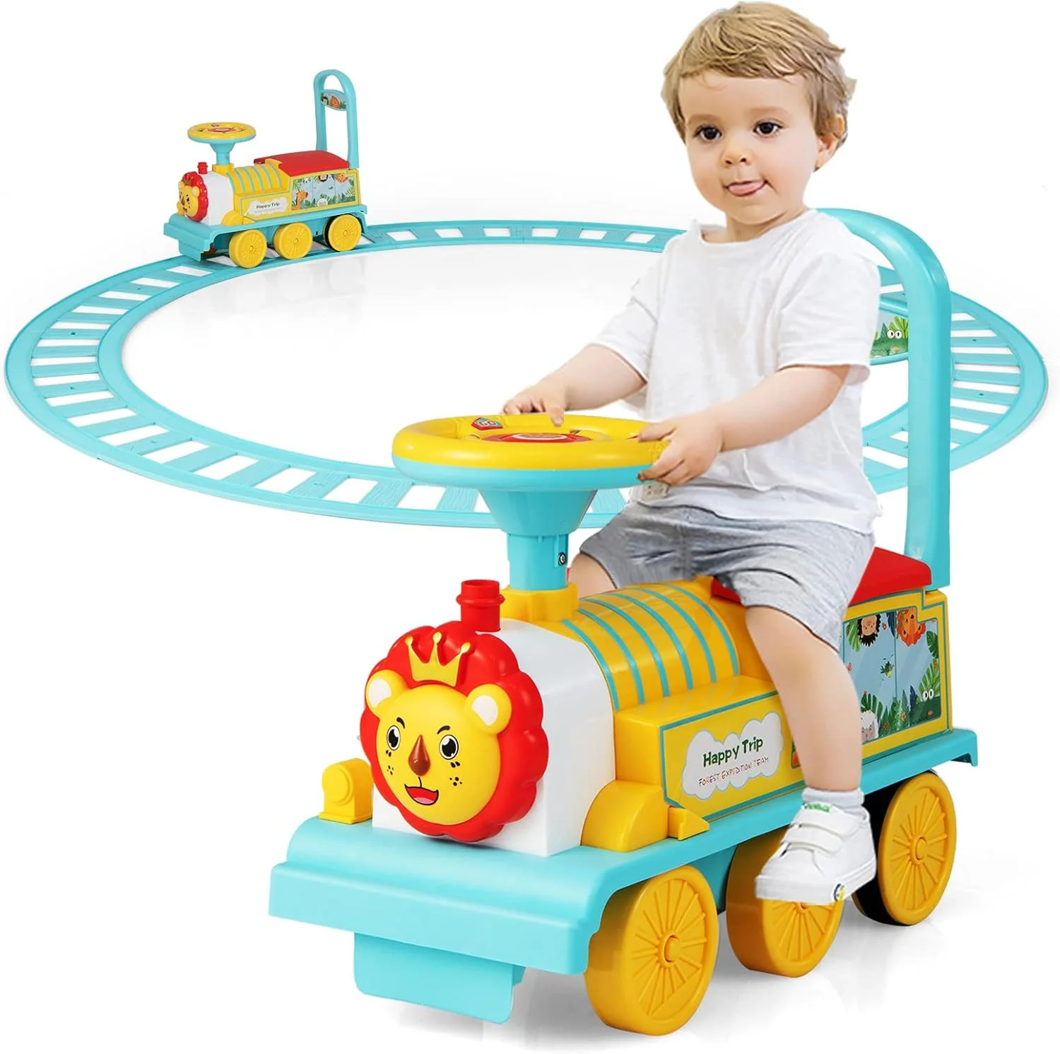 6V Electric Kids Ride-On Train Toy with Track, Lights, Sounds, and Retractable Features - Image 13