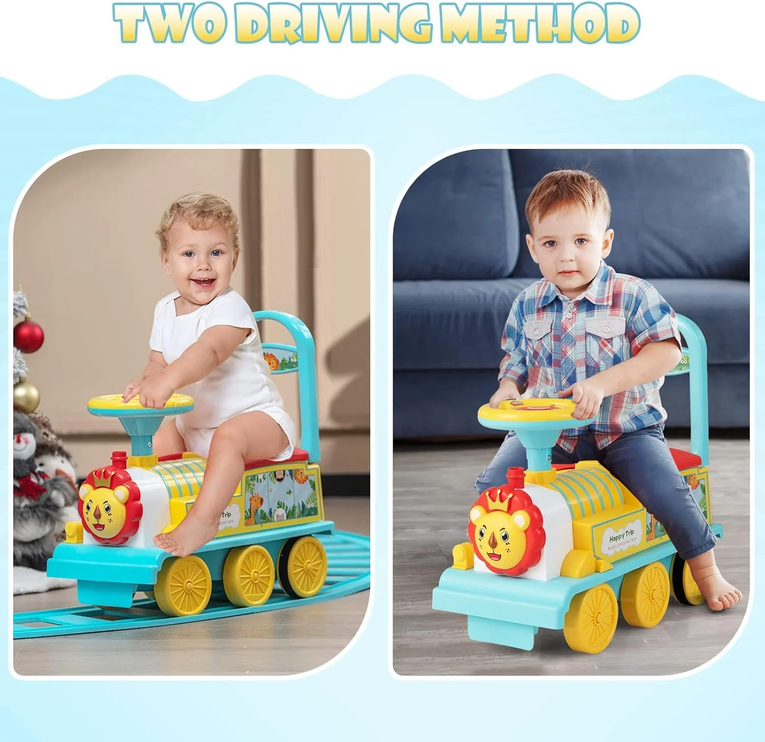 6V Electric Kids Ride-On Train Toy with Track, Lights, Sounds, and Retractable Features - Image 2