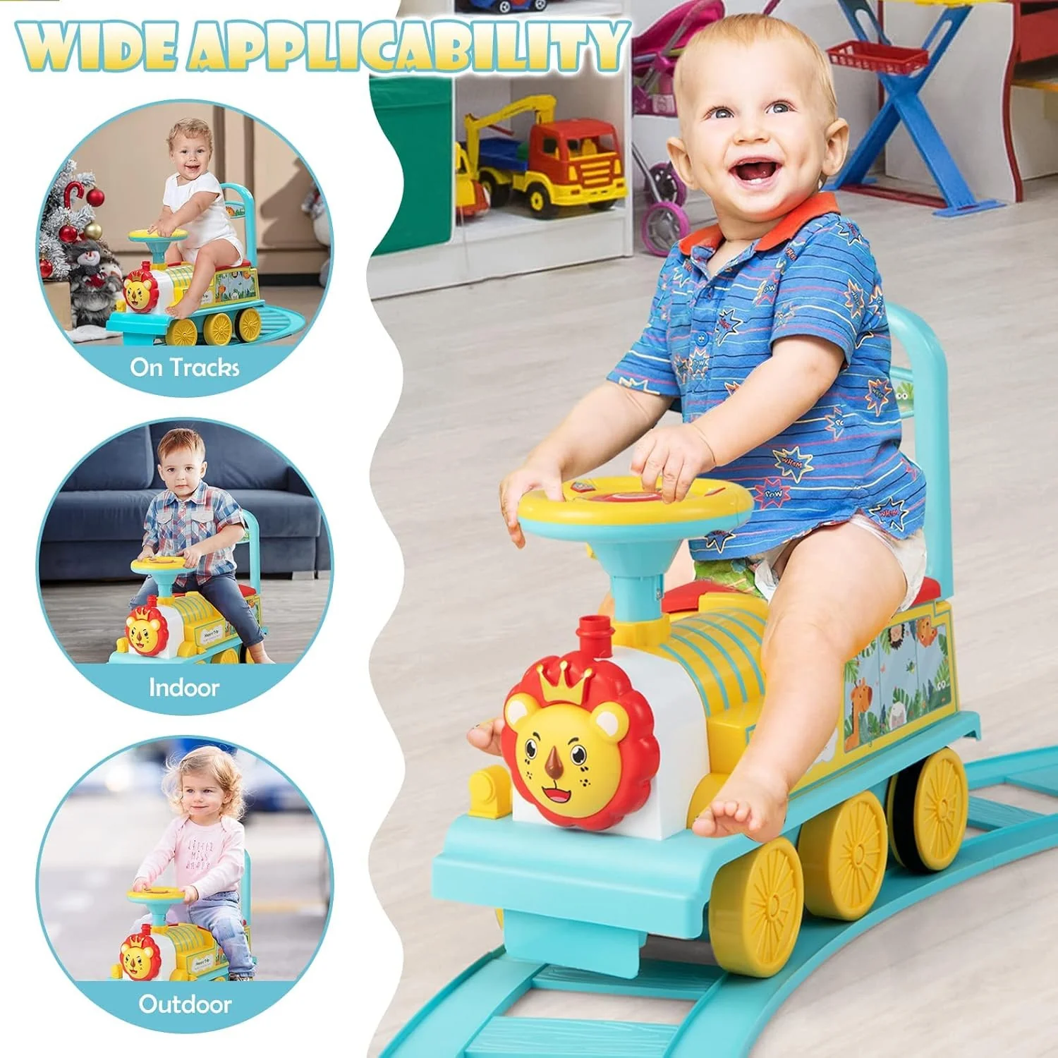6V Electric Kids Ride-On Train Toy with Track, Lights, Sounds, and Retractable Features - Image 8