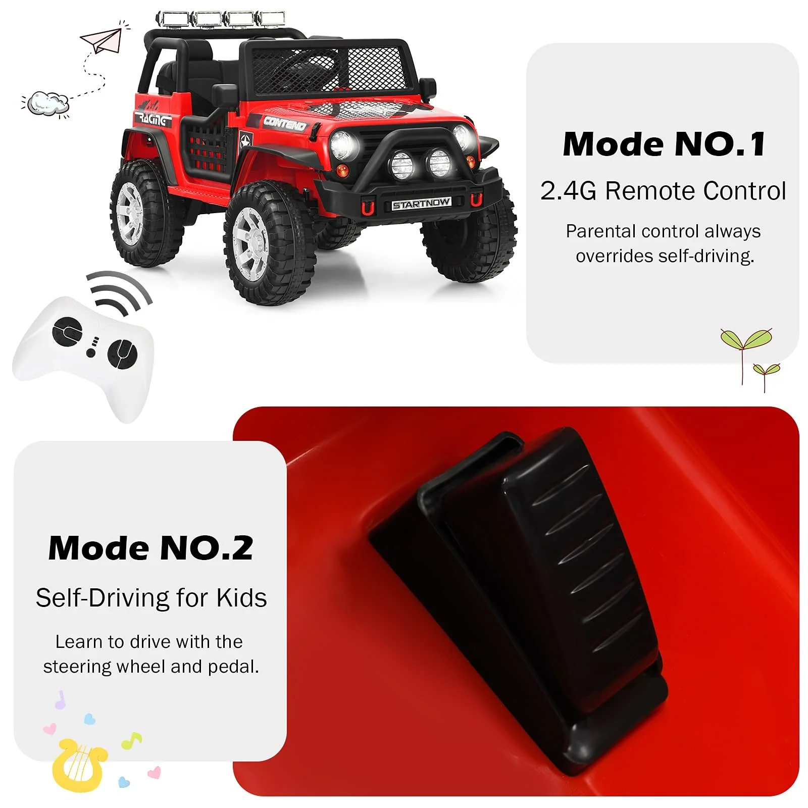 12V Kids Ride-On Truck Electric Toy Car with 2 Seats and Parental Remote Control Battery Powered - Image 3