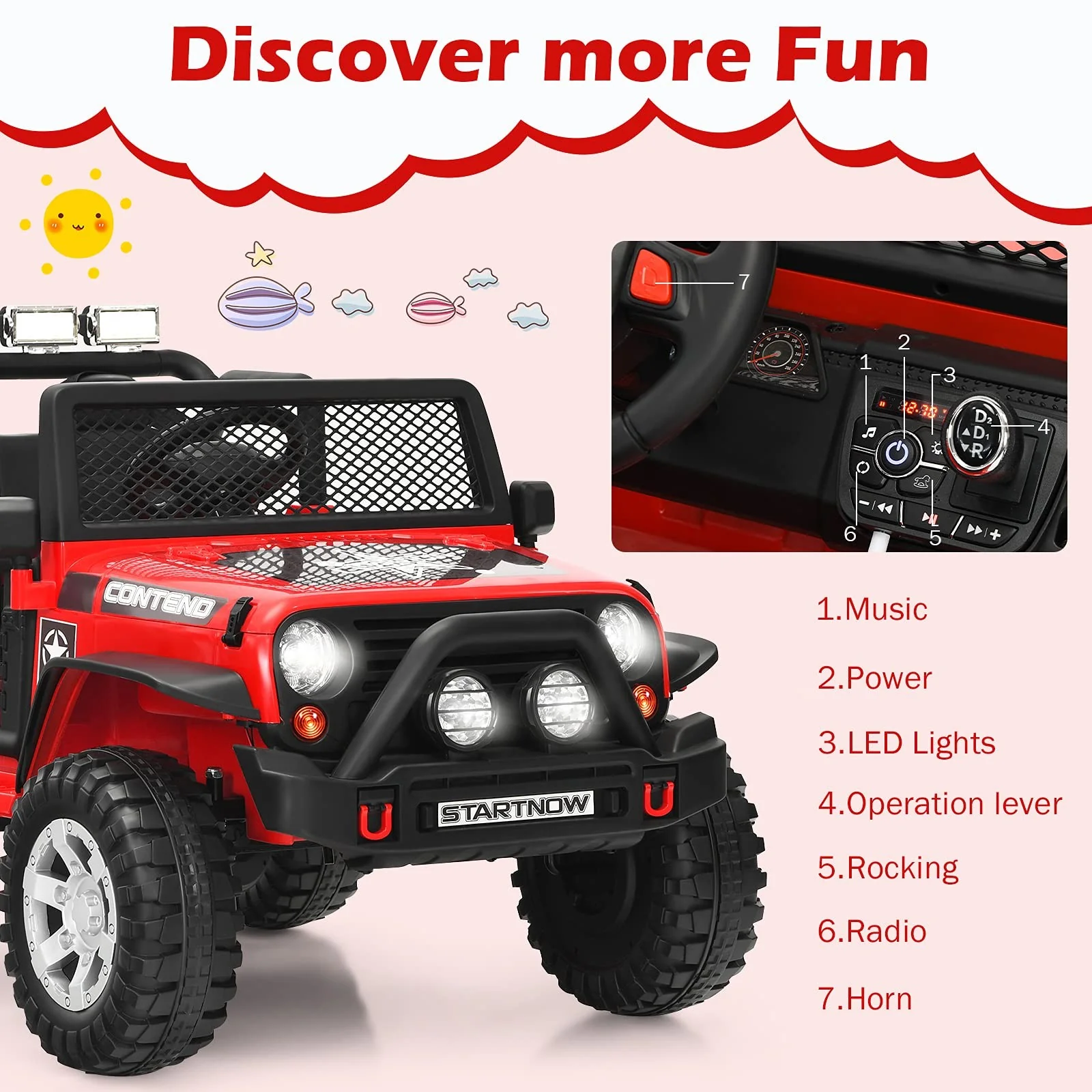 12V Kids Ride-On Truck Electric Toy Car with 2 Seats and Parental Remote Control Battery Powered - Image 4