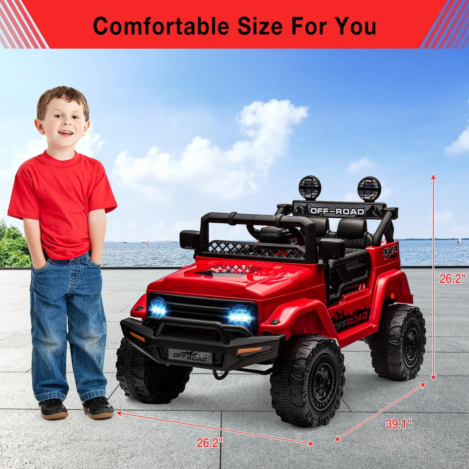 12V Kids Ride-On Electric Truck Car with Remote Control, LED Lights, and Music - Image 4