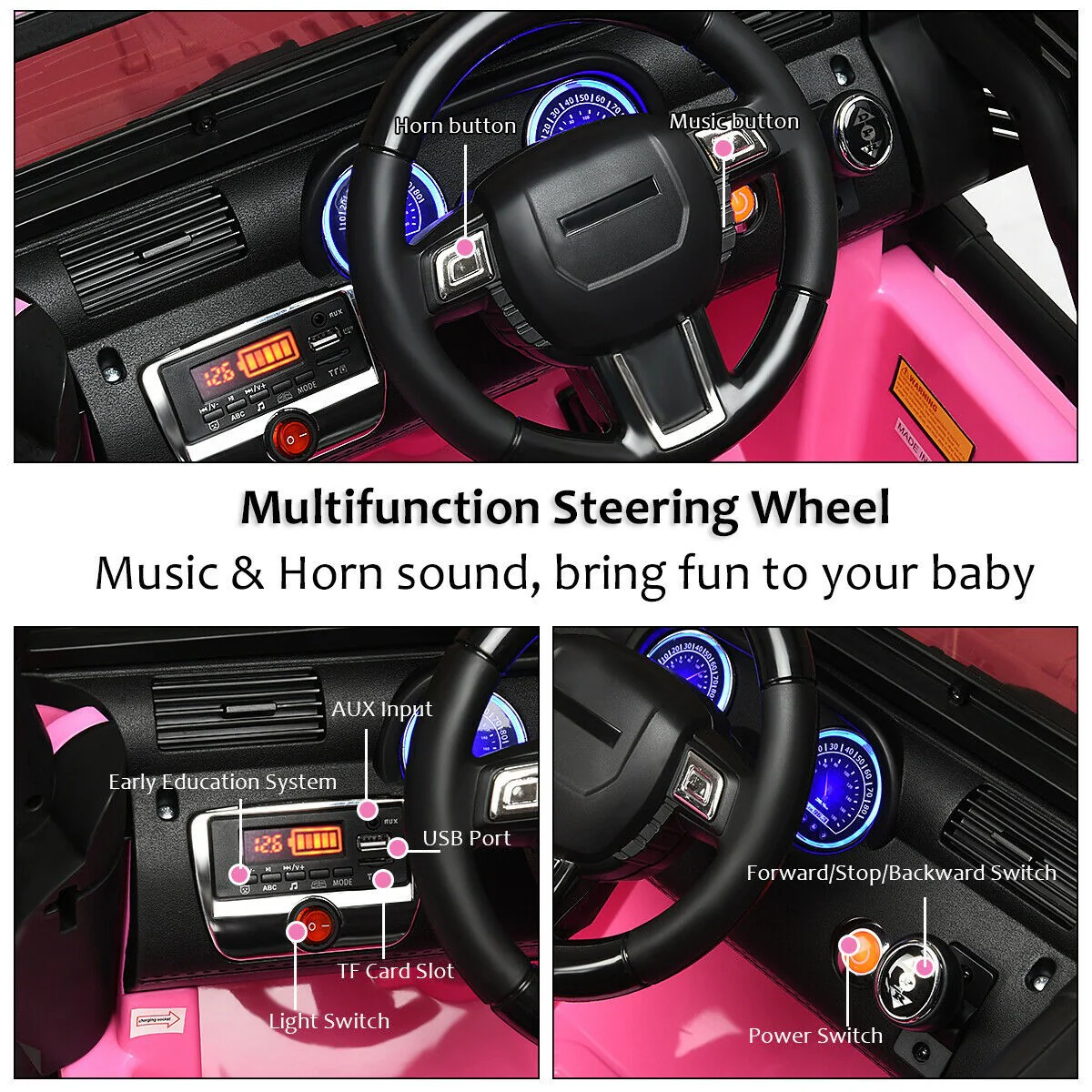Kids Ride-On Truck Car with Remote Control, Music, and LED Lights – Pink - Image 6