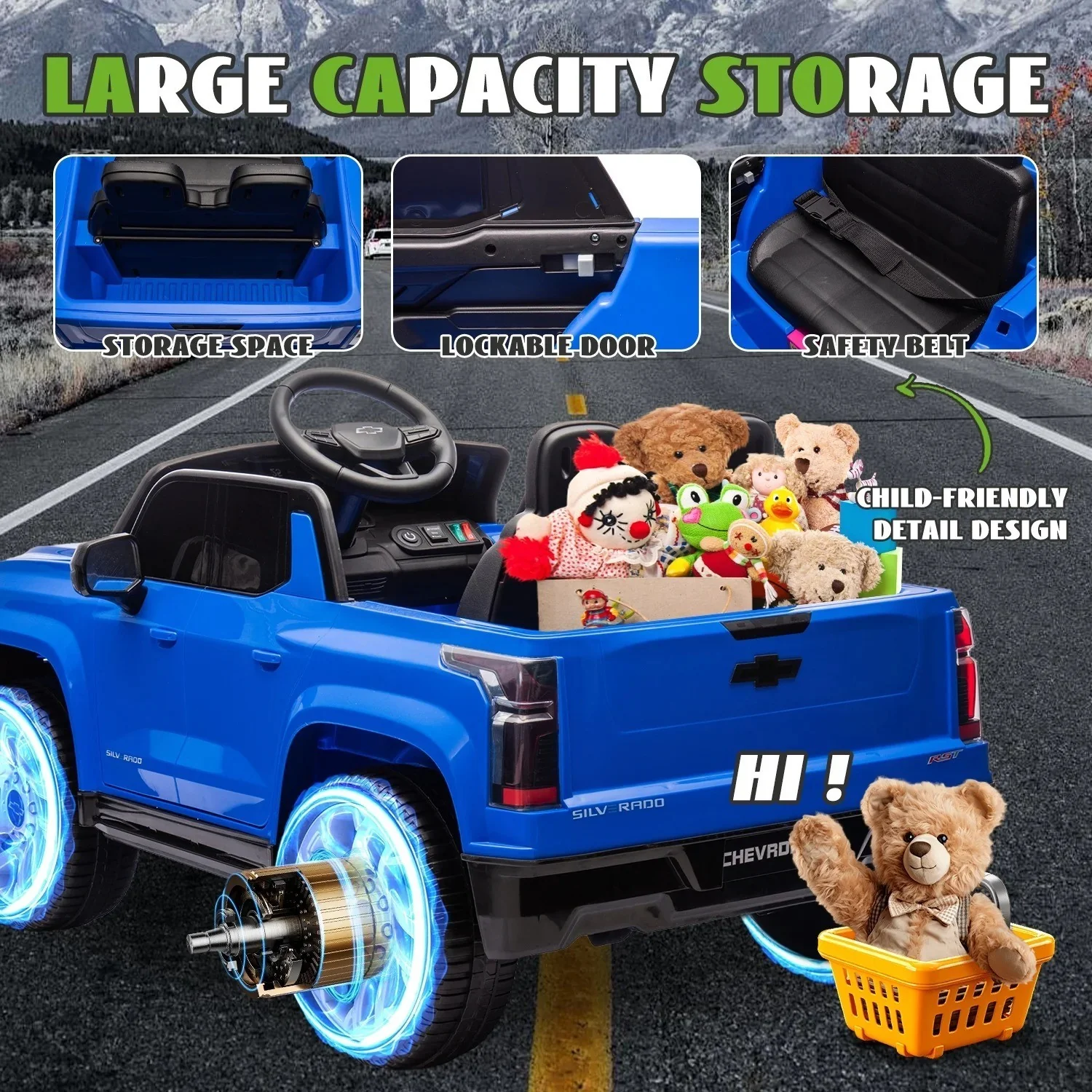 Electric Ride-On Chevrolet Silverado Truck for Kids with Remote Control - Image 37