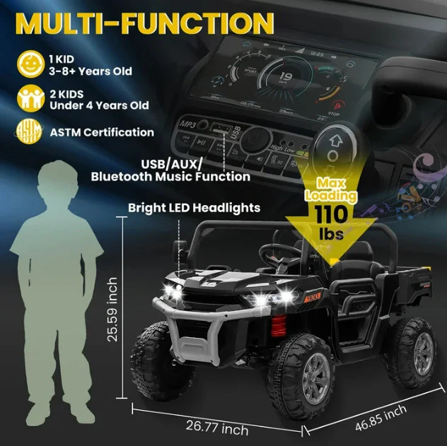 Electric Black Battery-Powered Kids Ride-On Remote Control Dump Truck Car - Image 2
