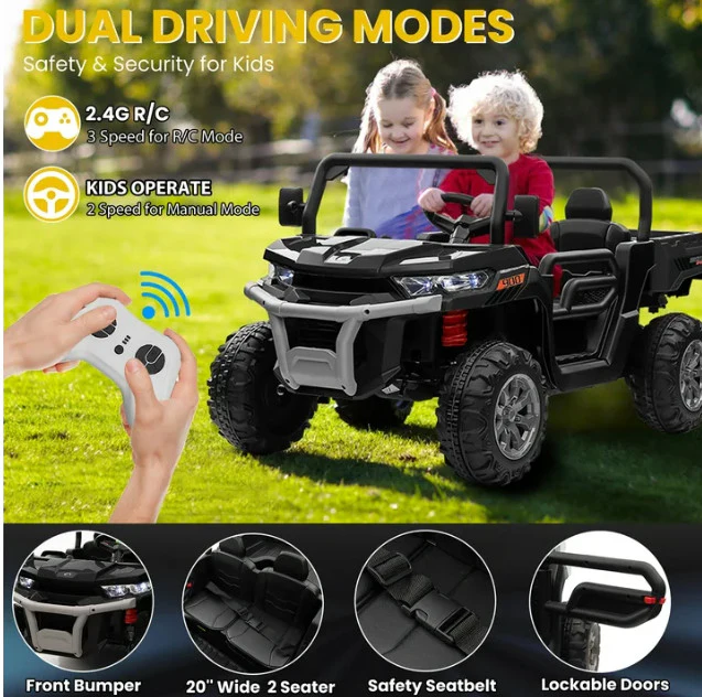 Electric Black Battery-Powered Kids Ride-On Remote Control Dump Truck Car - Image 3