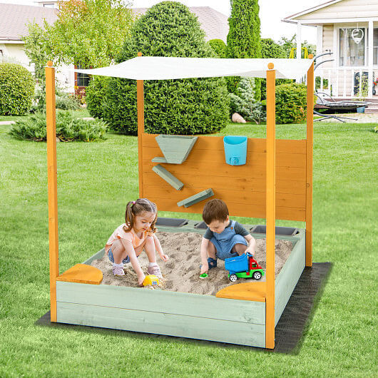 Kids Sandbox with Sand Walls and Removable Canopy for Ages 3-8 Years - Image 2