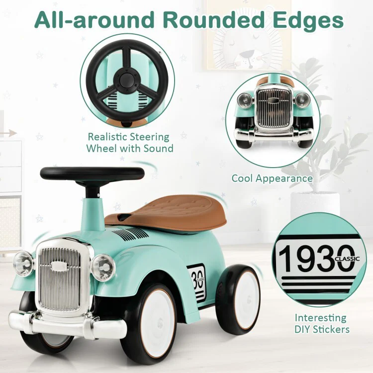Kids Sit-to-Stand Ride-On Vehicle with Working Steering Wheel and Under-Seat Storage Green - Image 11