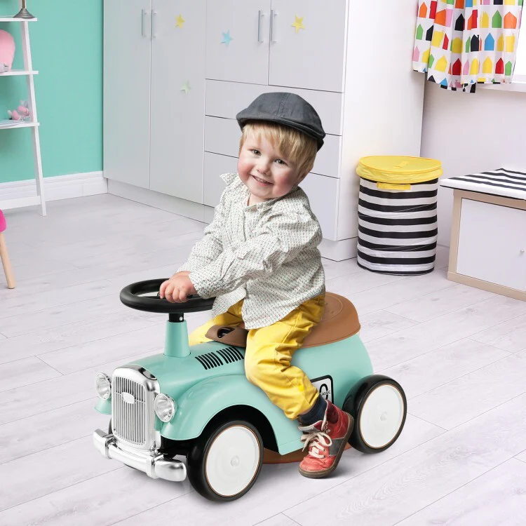 Kids Sit-to-Stand Ride-On Vehicle with Working Steering Wheel and Under-Seat Storage Green - Image 2