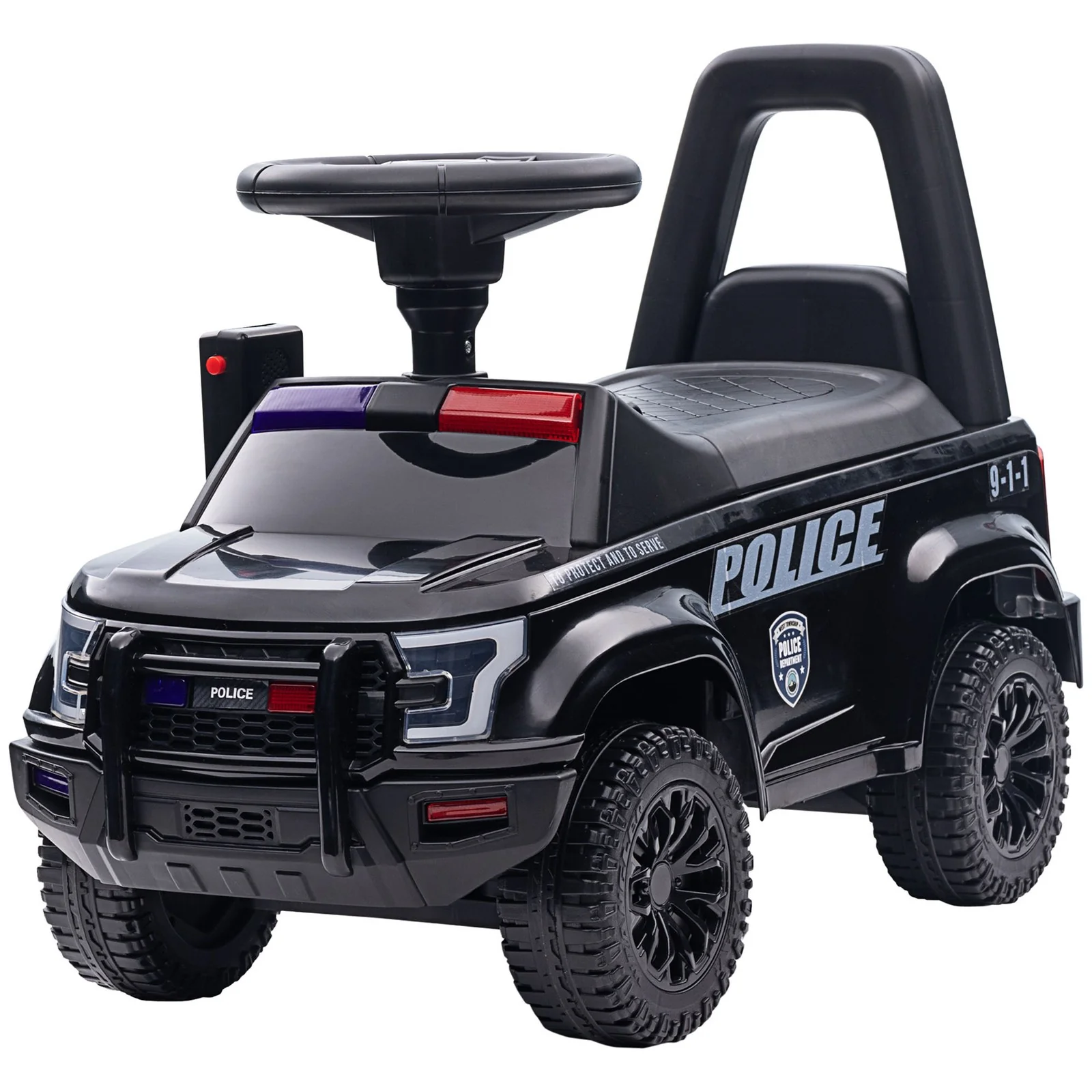 Kids Sliding Police Truck Ride-On Car with Under-Seat Storage in Black - Image 4