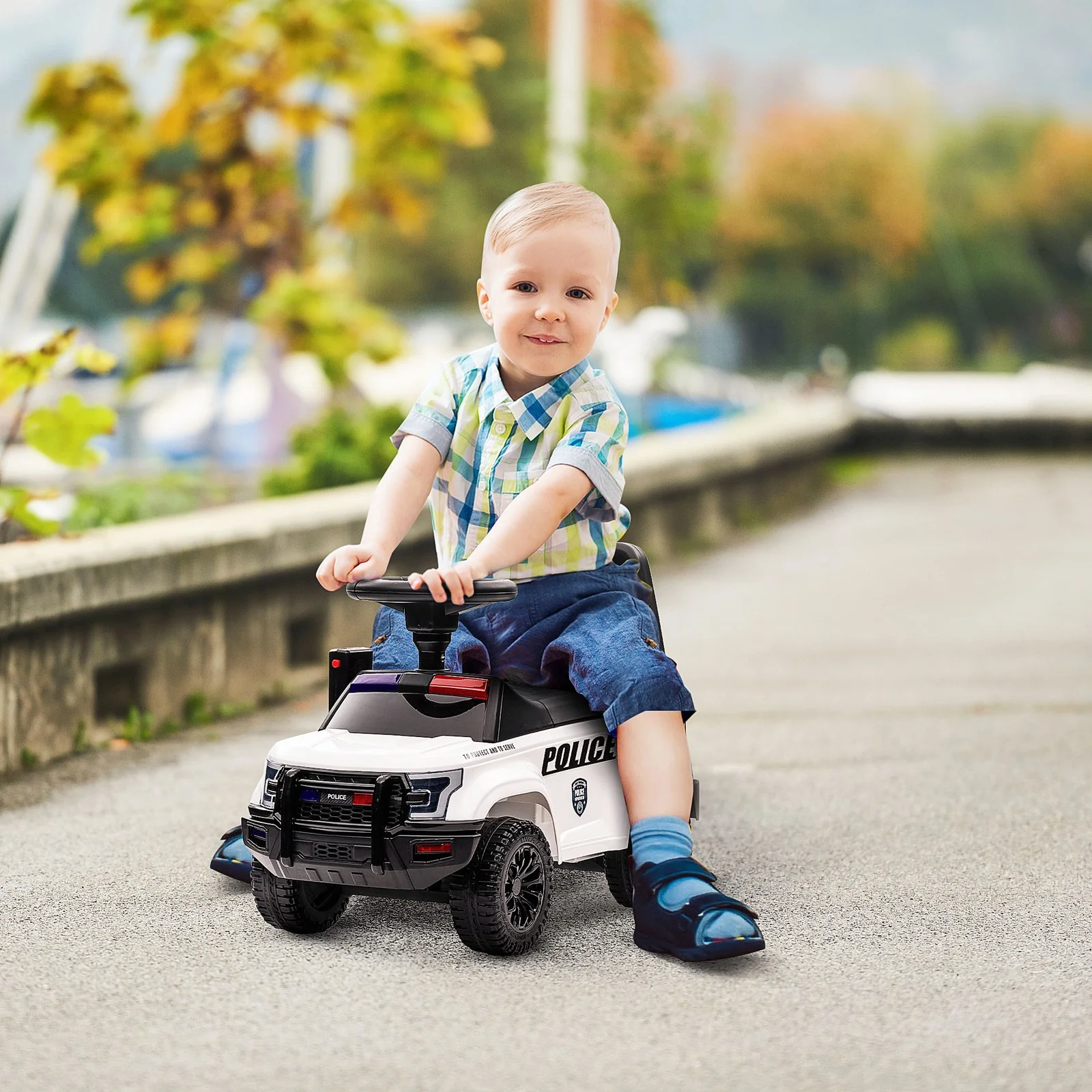 Kids Sliding Police Truck Ride-On Car with Under-Seat Storage and Music - Image 12