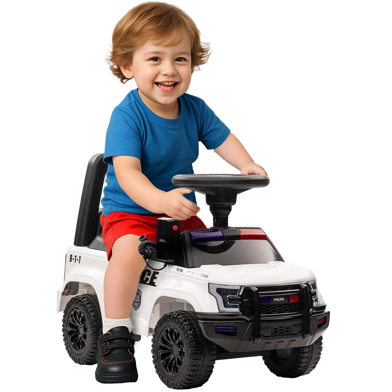 Kids Sliding Police Truck Ride-On Car with Under-Seat Storage and Music - Image 3