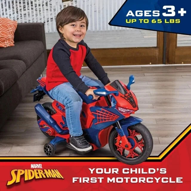 Spider-Man 6V Battery-Powered Kids Motorcycle with Working Headlights Ages 3+ - Image 2
