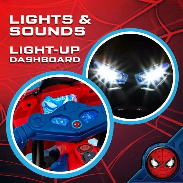 Spider-Man 6V Battery Powered Kids Motorcycle with Working Headlights Ages 3+ - Image 3