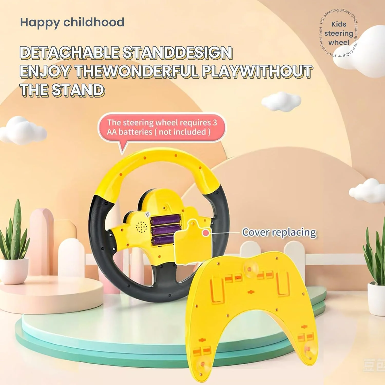 Kids Steering Wheel Toy for Car Backseat with Lights, Music, and Suction Cup Base - Image 3