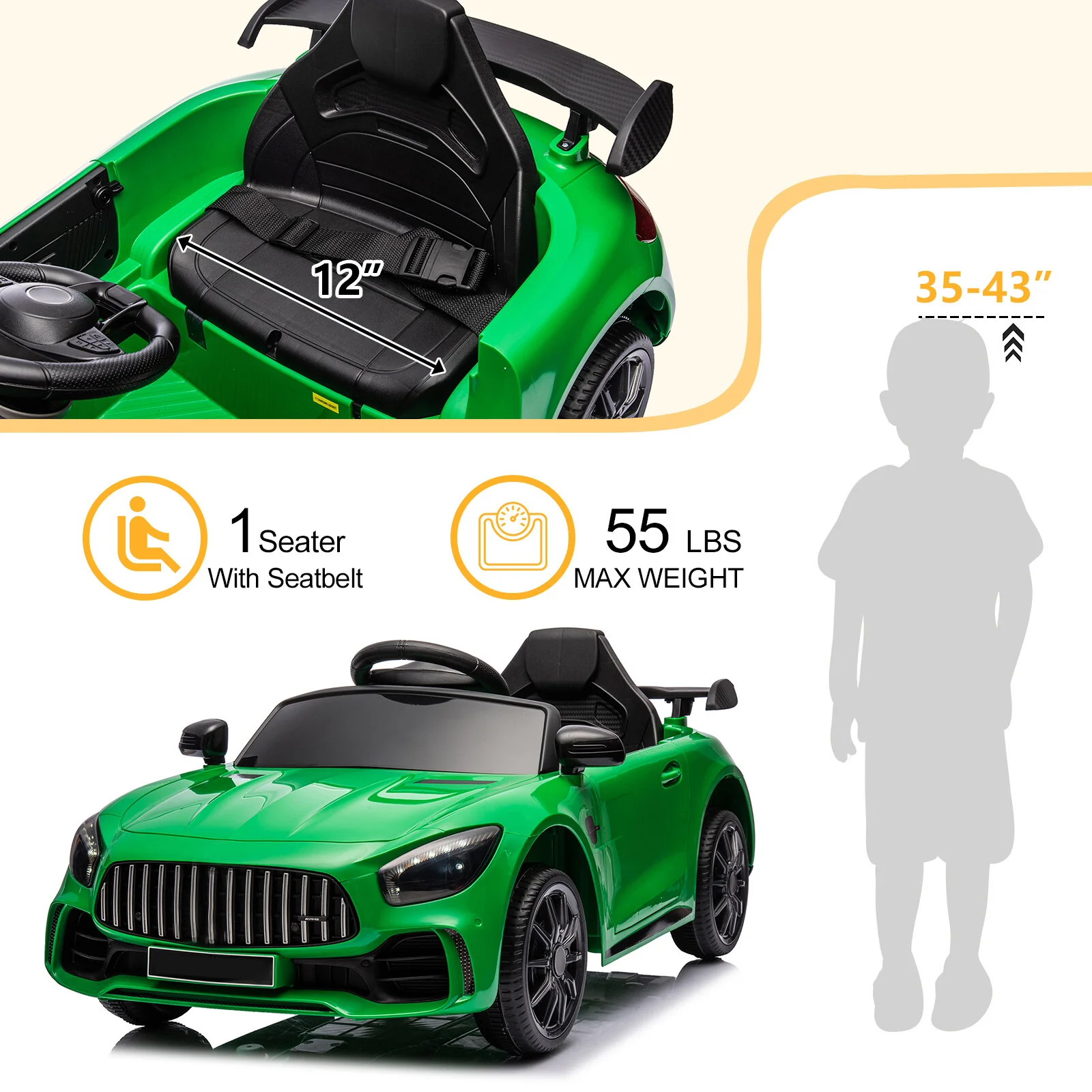 12V Electric Ride-On Car Toy for Kids Ages 3-8 with Remote Control - Image 3
