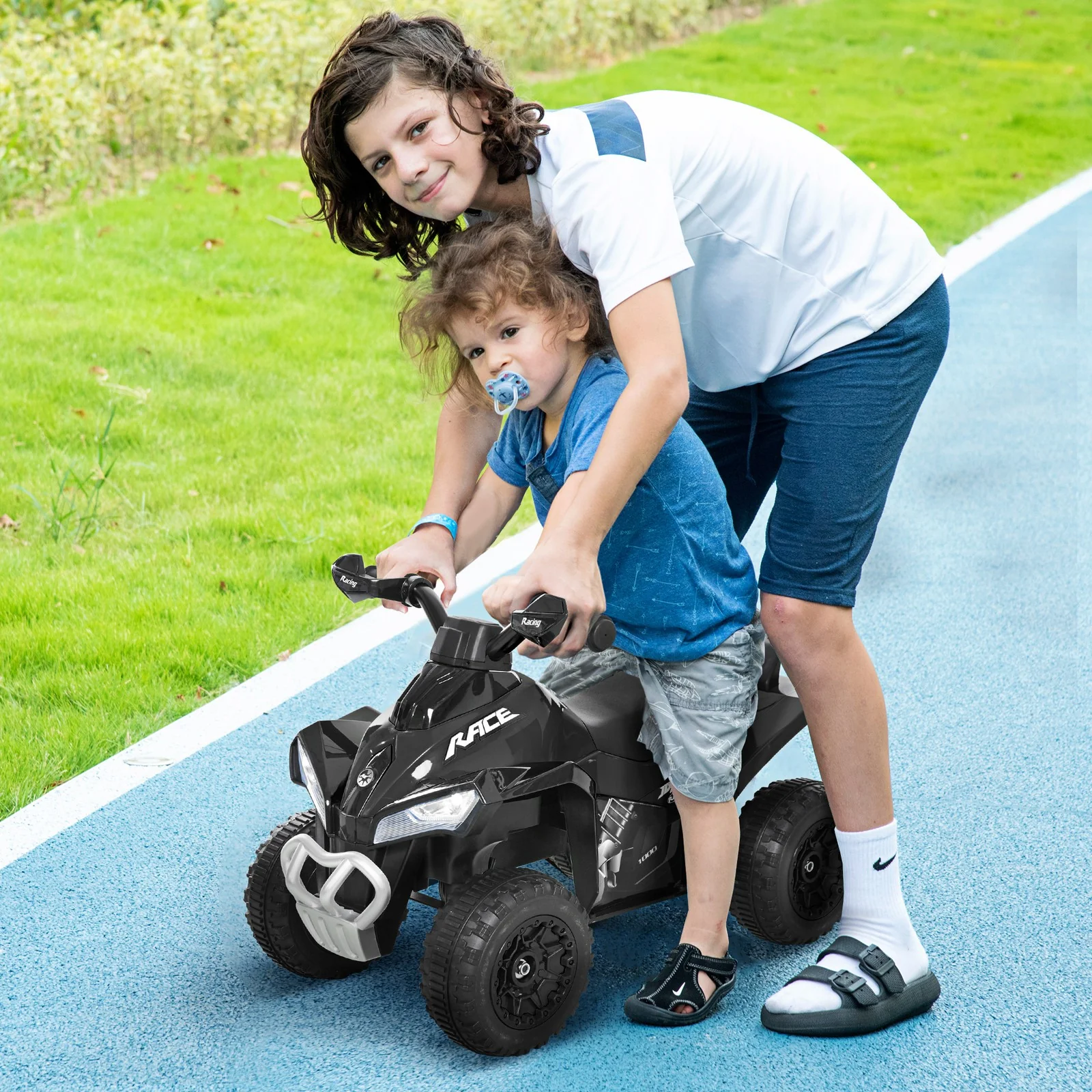 Kids 4-Wheel Foot-to-Floor Sliding Quad Car Non-Powered Walker for 18-36 Months Black - Image 2