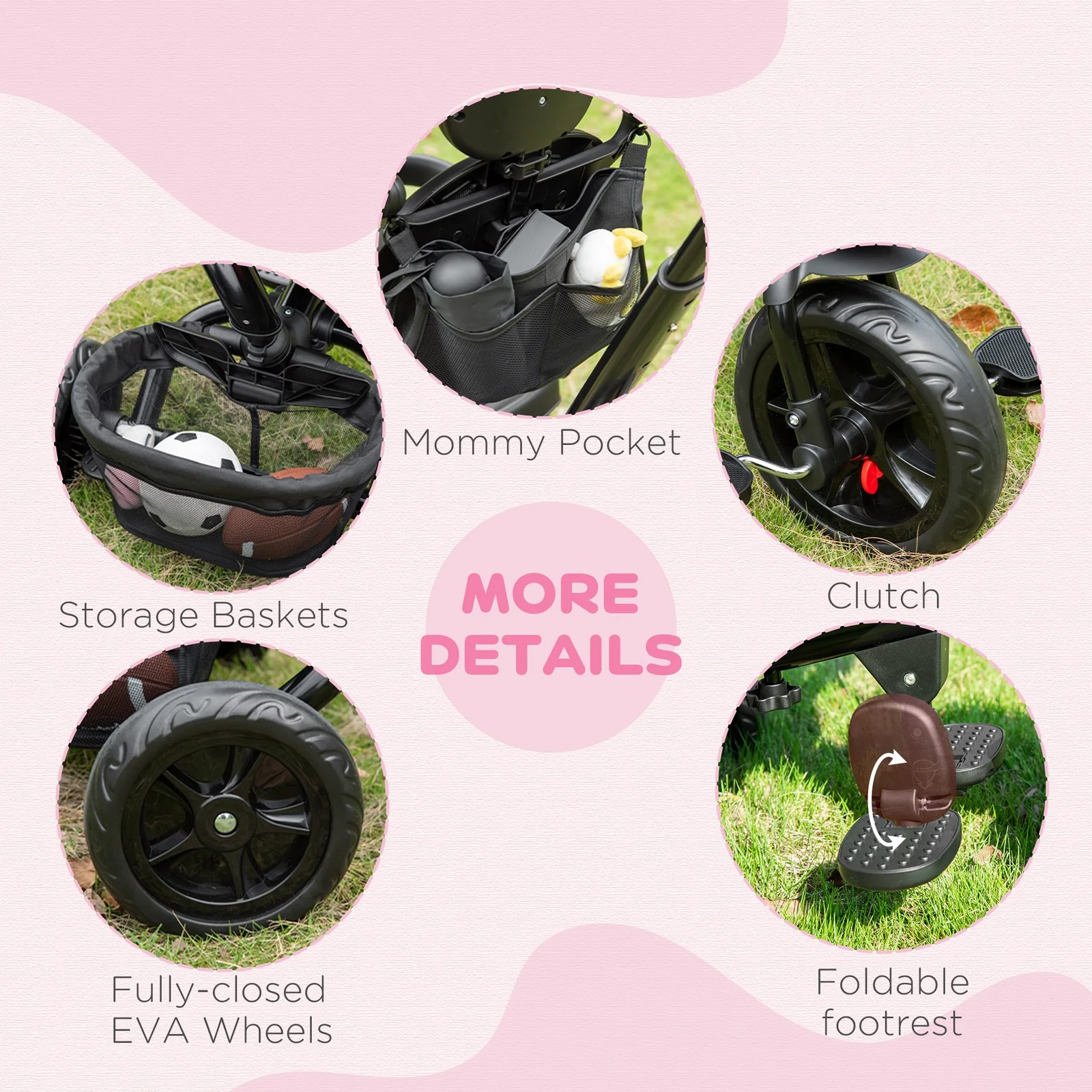 Kids 4-in-1 Tricycle with Reversible Seat in Black - Image 11