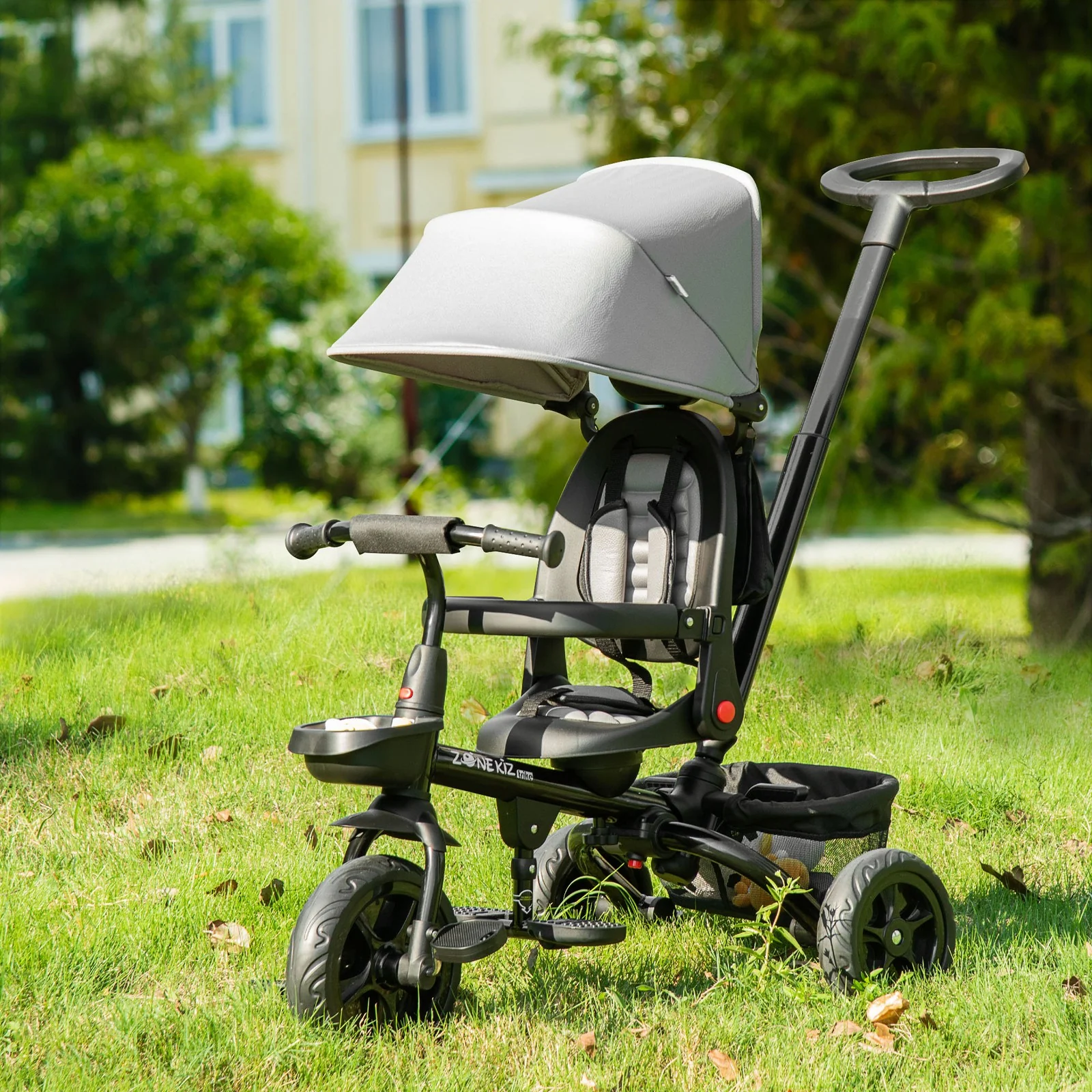 4-in-1 Kids Tricycle with Reversible Seat Gray - Image 12
