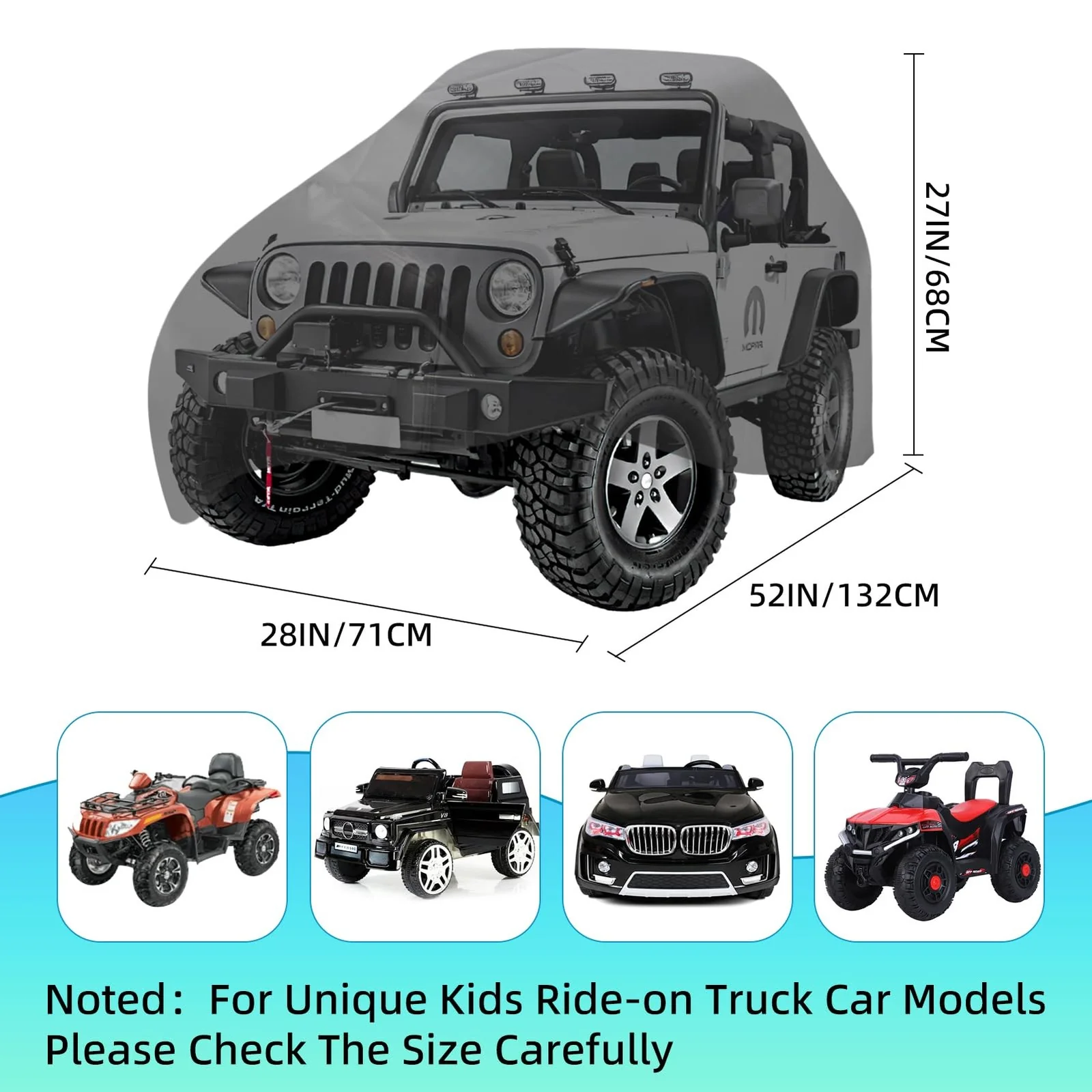 Waterproof Ride-On Car Cover for Kids with Adjustable Drawstring and Buckles - Image 2