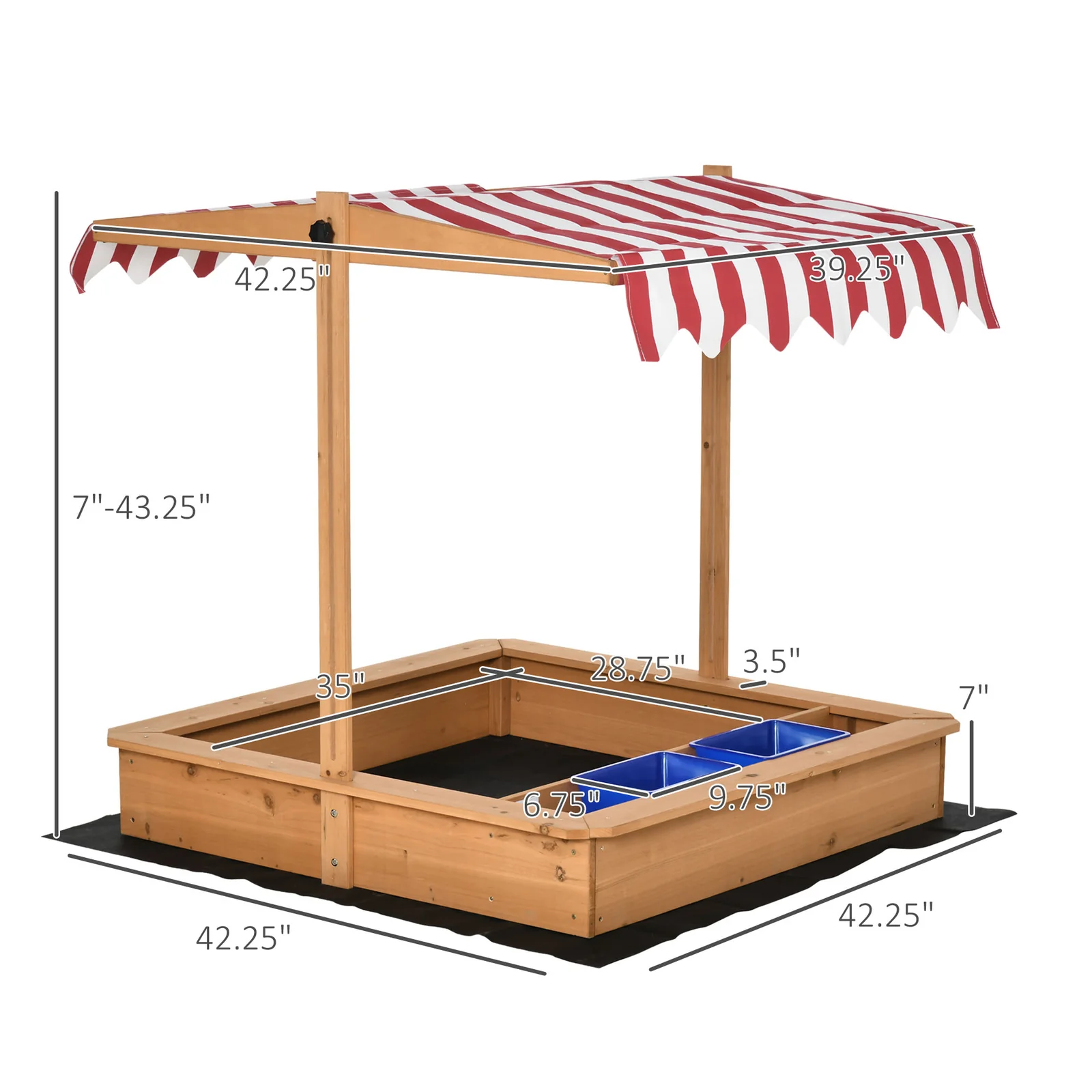 Adjustable Height Wooden Sandbox Play Station for Kids Outdoor Sand Play - Image 3