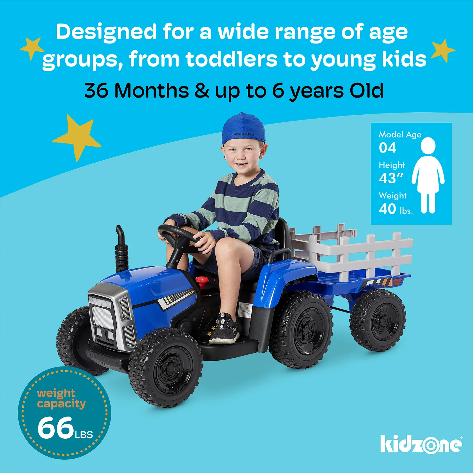 12V Kids Electric Ride-On Tractor with Trailer, LED Lights, and Bluetooth - Image 11